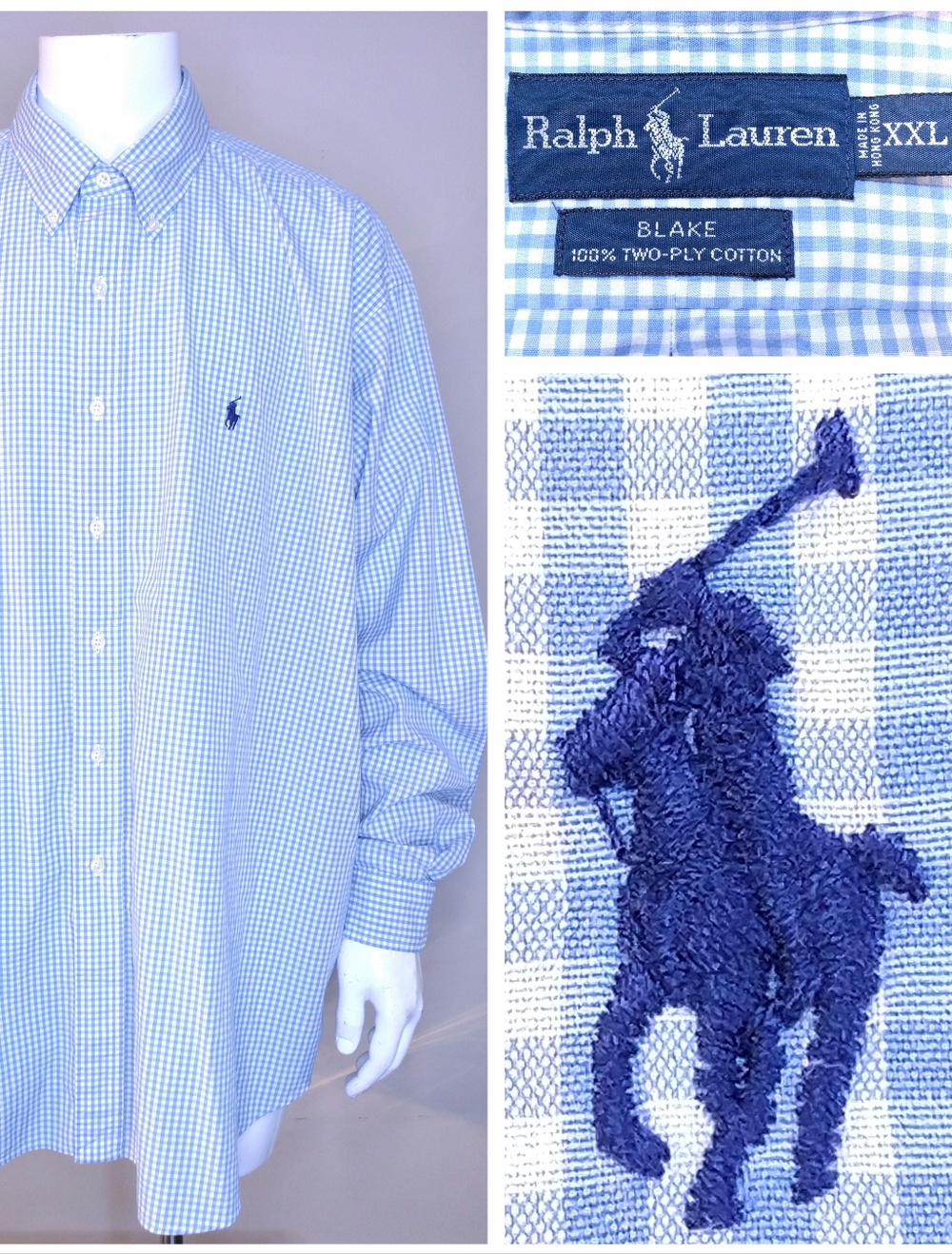 POLO RALPH LAUREN Long Sleeve Button Up XXL White BLUE PONY 2XL Vintage MENS RL